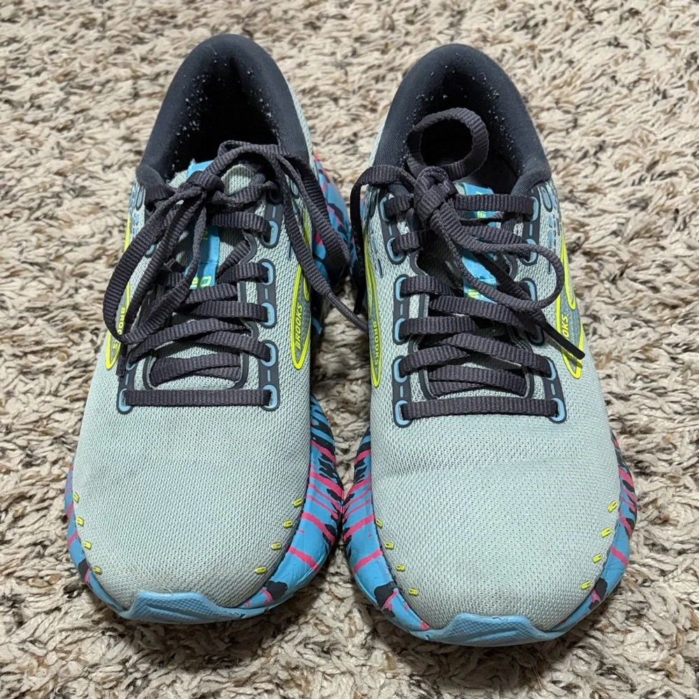 Brooks Gray Running Shoes with Yellow and Pink Accents - Picture 2 of 4